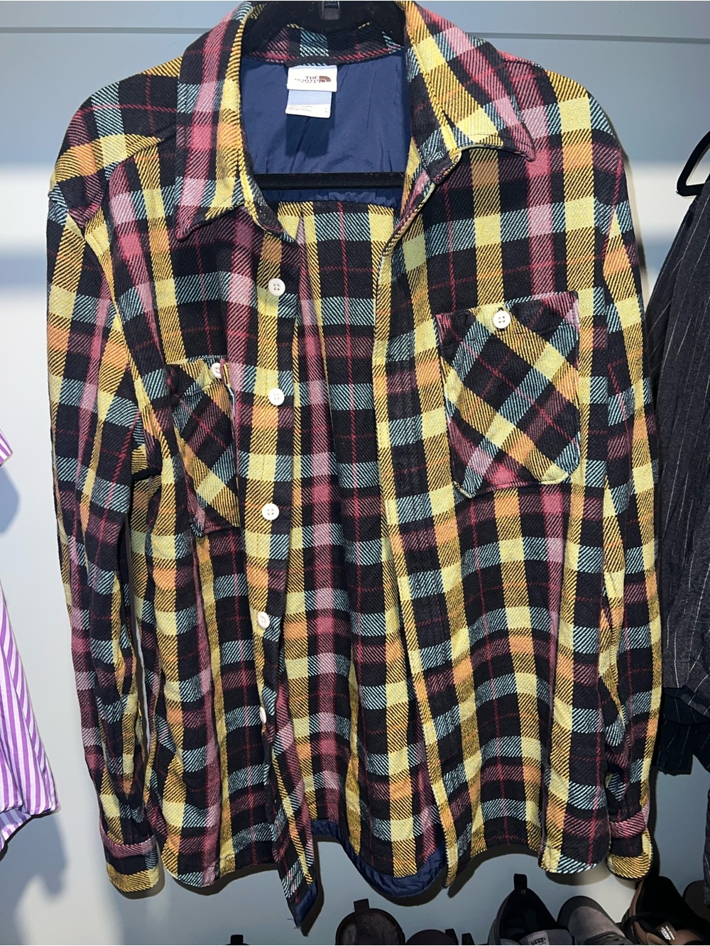Plaid Button-Up Shirt Jacket in Yellow, Black & Pink